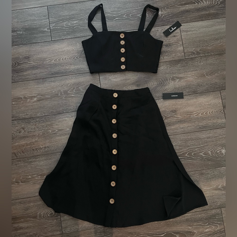 NWT LULUS SWEET AS EVER BLACK TWO-PIECE MIDI DRESS